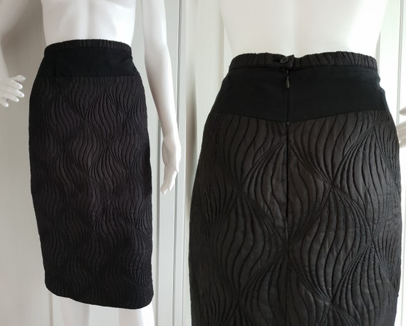 Vintage Escada  Skirt Black Pencil Wool Silk Wome… - image 1