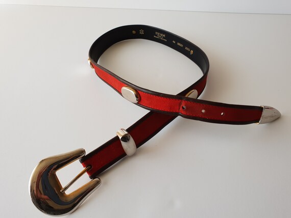 80s Vintage Escada Belt Red Suede Black Leather B… - image 3
