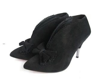 Women Ankle Boots , Black Suede Leather , Women Pumps Shoes Size EUR 39  / UK 6 / US 7.5