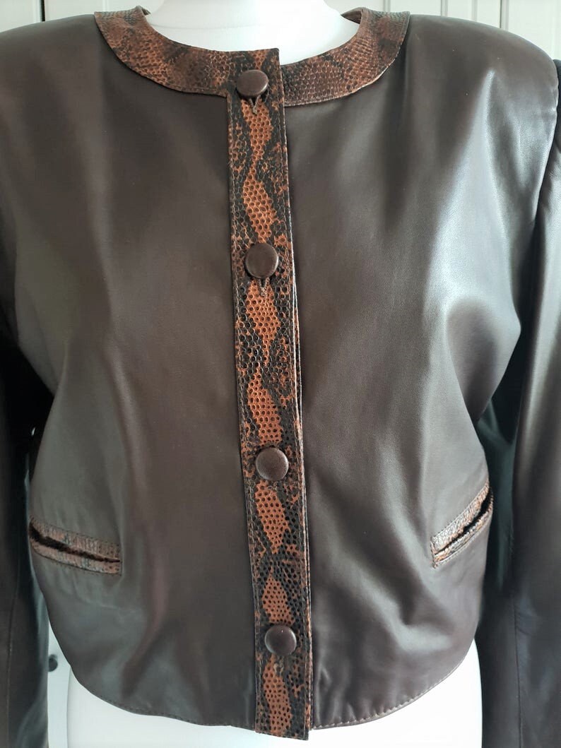 Vintage Leather Cropped Jacket by Salman Brown Genuine Leather Women Size S