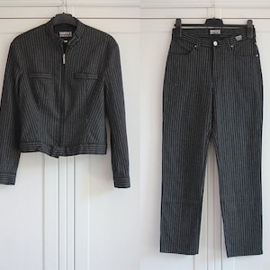 Vintage VERSACE Jeans Couture Suit Wool Women Set Blazer and Pants Made in Italy Size S / M