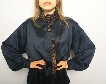 ESCADA Margaretha Ley sidenskjorta / Vintage sidenblus för kvinnor med knappar storlek 42 / L / XL