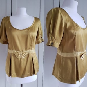 Vintage Gold Silk Women  Shirt French Connection Blouse Size M / L