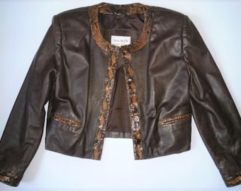 Vintage Leather Cropped Jacket by Salman Brown Genuine Leather Women Size S