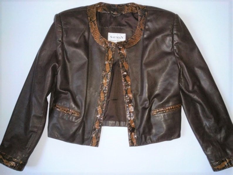 Vintage Leather Cropped Jacket by Salman Brown Genuine Leather Women Size S
