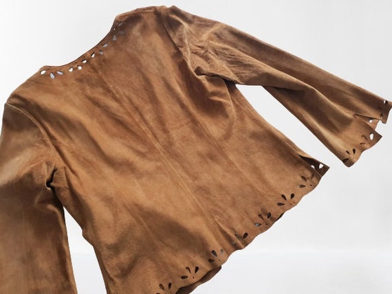 Vintage Crop Suede Blazer Jacket Brown Genuine Le… - image 9