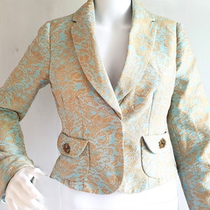 Vintage Silk Jacquard Cropped Blazer Women Size Small
