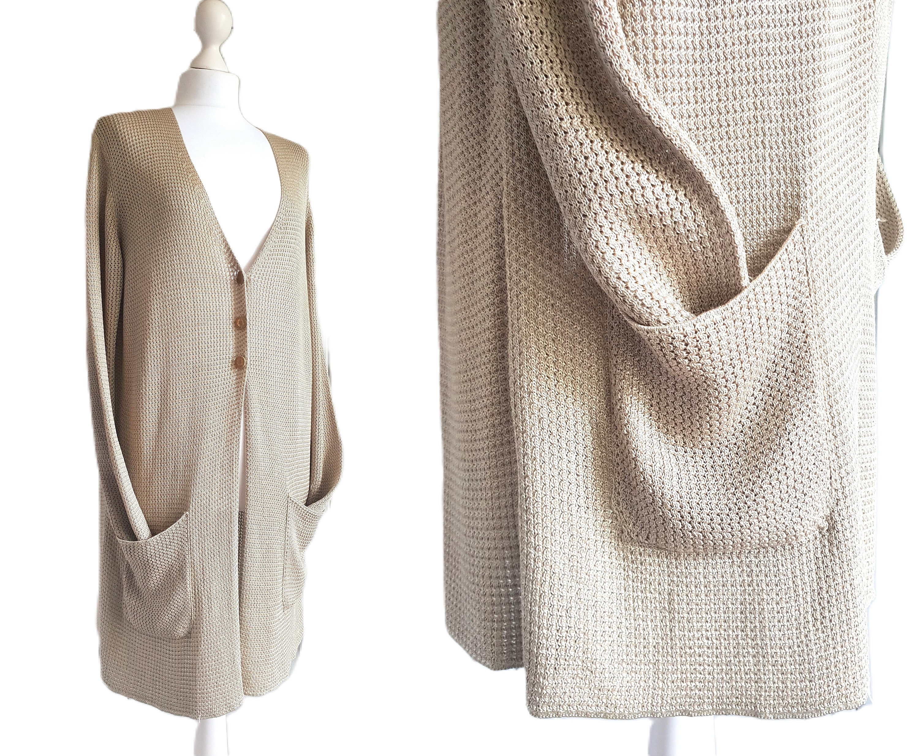 80er Escada Margaretha Ley Cardigan Pullover Gold Beige Damen Größe 40 / M / L