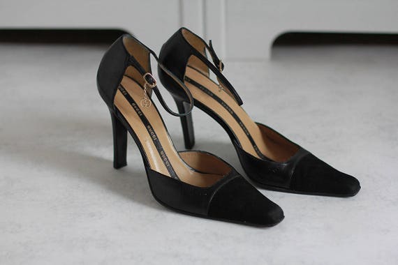 Pumps Black Suede Leather Shoes Size 