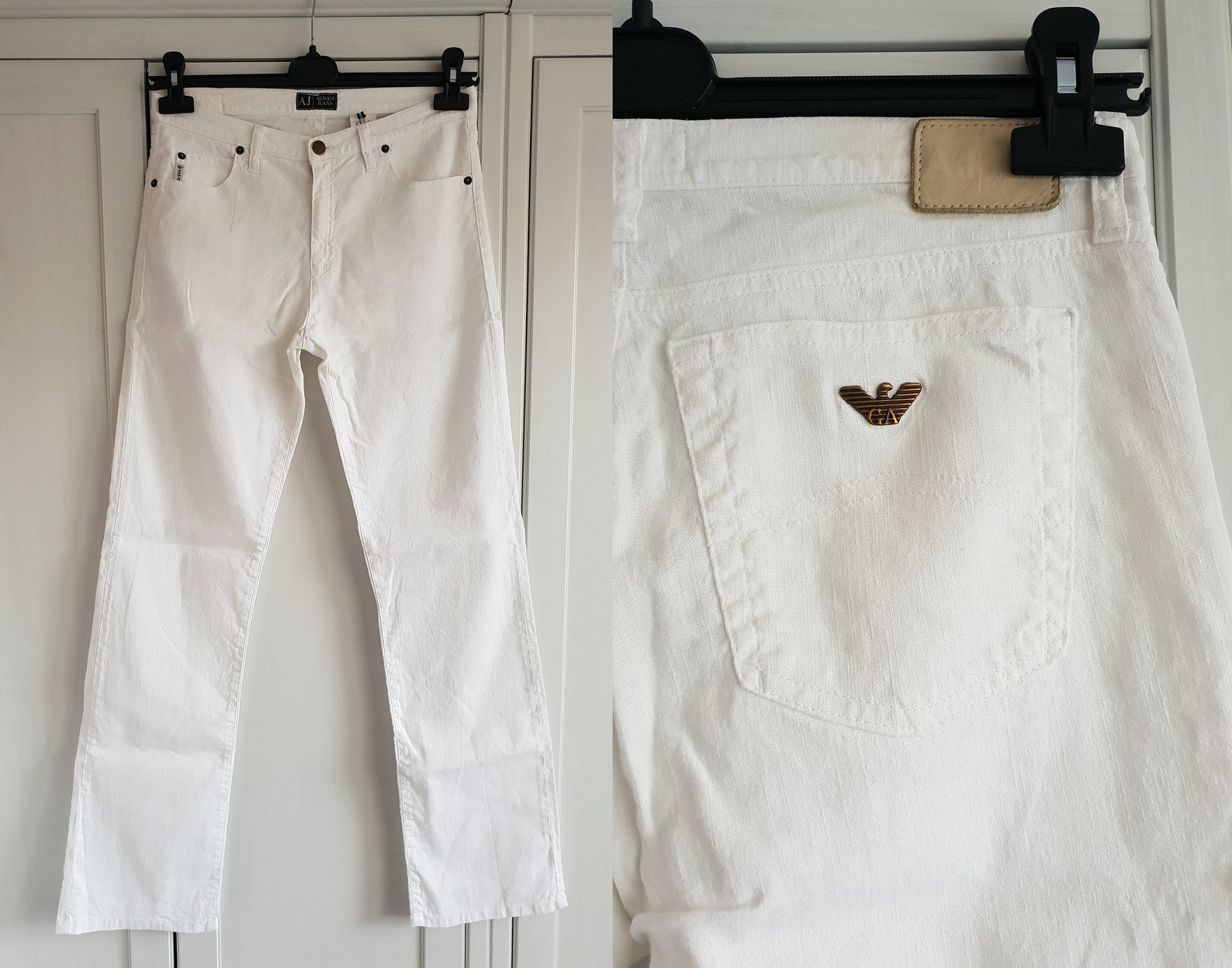 mens white armani jeans