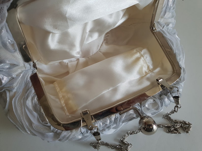 Vintage Bridal Women Bag Ivory White Light Gray Silver Wedding Handbag image 6