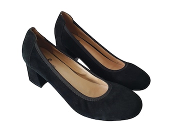 PIERRE CARDIN Pumps , Black Suede Leather Vintage Shoes Size EUR 37