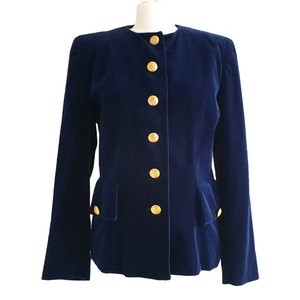 ESCADA By Margaretha Ley Blazer Feminino, Blazer de Veludo Azul Marinho Tamanho M / G, Fabricado na Alemanha