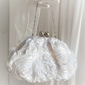 Vintage Bridal Women Bag Ivory White Light Gray Silver Wedding Handbag image 4