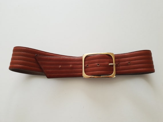 Yves Saint Lauren Belt Brown Leather Gold Buckle … - image 7