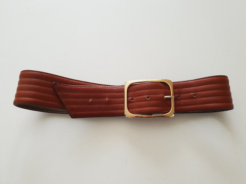 Yves Saint Lauren Belt Brown Leather Gold Buckle YSL Vintage Made in ...