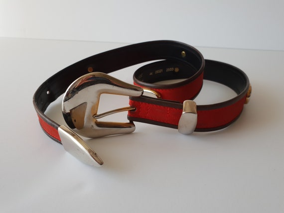 80s Vintage Escada Belt Red Suede Black Leather B… - image 6