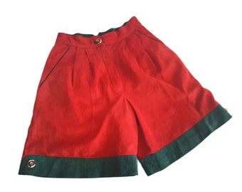 Leder Bermuda Shorts, Hohe Taille Rote Echtes Wildleder Shorts Frauen Größe S