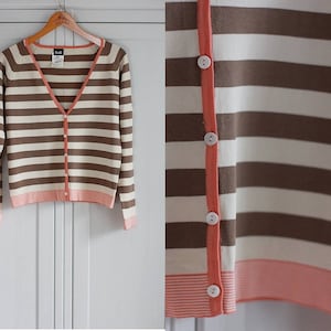 Vintage Dolce & Gabbana Cardigan Sweater Ivory Beige Brown Salmon Pink Stripes Size M