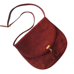 Vintage Women Bag By Bruno Magli Magenta Fuchsia Pink Suede leather Crossbody Bag Made in Italy