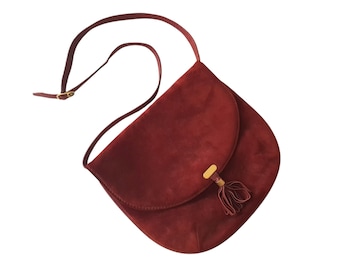 Vintage Women Bag By Bruno Magli Magenta Fuchsia Pink Suede leather Crossbody Bag Made in Italy