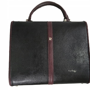 70er Jahre Pierre Cardin Paris Box Tasche Vintage Schwarze Leder Make Up Box Tasche