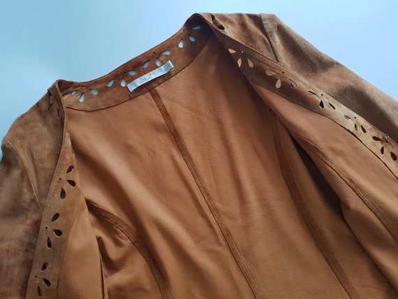 Vintage Crop Suede Blazer Jacket Brown Genuine Le… - image 8
