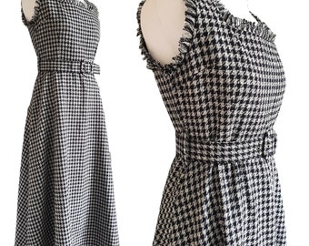 Women Maxi Dress , Black White Houndstooth , Cocktail Party Maxi Dress  Size 38 / M