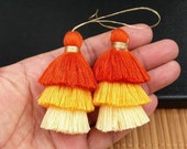 One 3 Layer Cotton Tassel 75mm 3 Color Earrings Yoga Mala Necklace Dance Dress Costume Handmade Supply DIY Bohemian Jewelry Findings