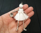 Fashion Doll White Tassels Dress Silver Doll Necklace Charm Handmade Moveable French Doll DIY Locket Earrings Yoga Mala Long Sweater Pendant