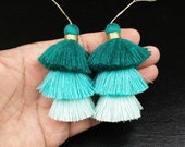 One 3 Layer Cotton Tassel 75mm 3 Color Earrings Yoga Mala Necklace Dance Dress Costume Handmade Supply DIY Bohemian Jewelry Findings