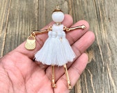 Fashion Doll Pendant White Tassels Dress Handmade Moveable French Golden Charm Leather Yoga Mala Long Sweater Necklace Bohemian Jewelry Gift