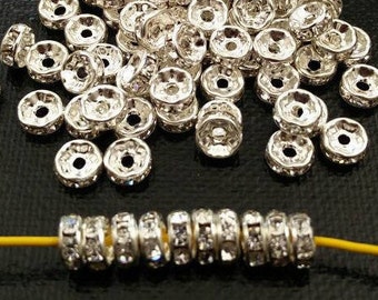 4-12mm spacer beads -100pcs clear crystals spacer bars rose gold plated metal beads rose gold clear rhinestone brass spacer beads