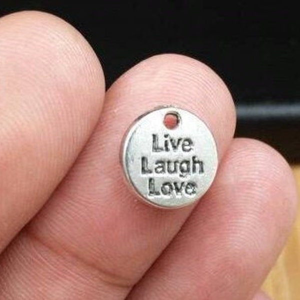 Live Laugh Love Charms Inspirational Sayings Affirmation Quotes Motivational Phrases Encouragement Wise Words Message Silver Pendant Gift