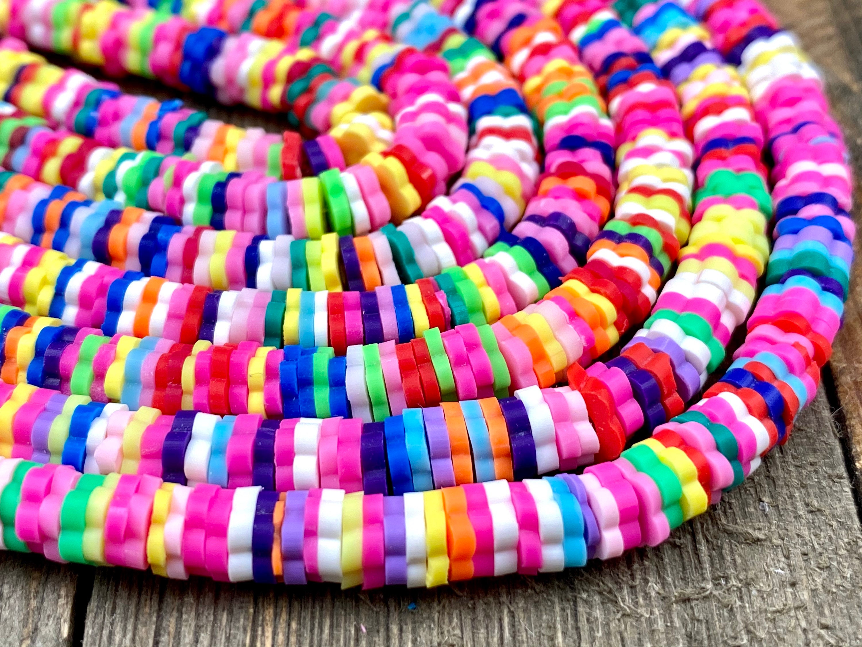 4/5/6/8mm Vinyl Heishi Disc Beads Flower Cut Multicolor Rainbow Polymer Clay Soft Fimo Spacers Yoga Mala Necklace Bracelets Anklets Earrings