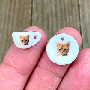 Ceramic Tea Cup and Saucer Charm Porcelain Antique Design Teacup Coffee Mug Plate Miniature Doll House diy Earrings Bracelet Anklet findings