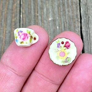 Ceramic Tea Cup and Saucer Charm Porcelain Antique Design Teacup Coffee Mug Plate Miniature Doll House diy Earrings Bracelet Anklet findings