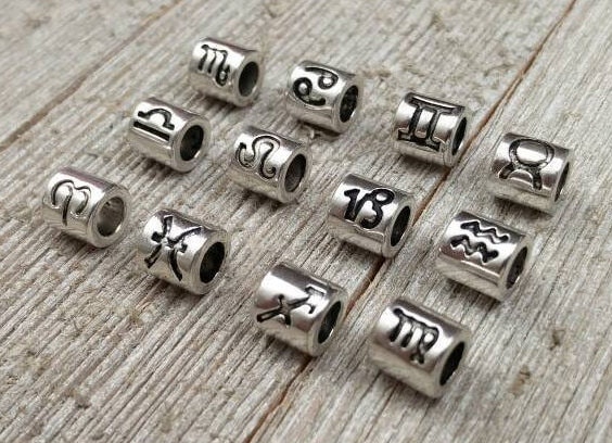 Zodiac Sign beads Set All 12 Horoscope Spacers Big Hole Bracelet Slid…