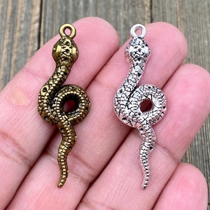 Amuletos de serpiente, plata, bronce, serpiente, estilo vintage, aspecto antiguo, colgantes, pendientes de serpentina, pulsera, mala de yoga, collar, joyería bohemia, regalo