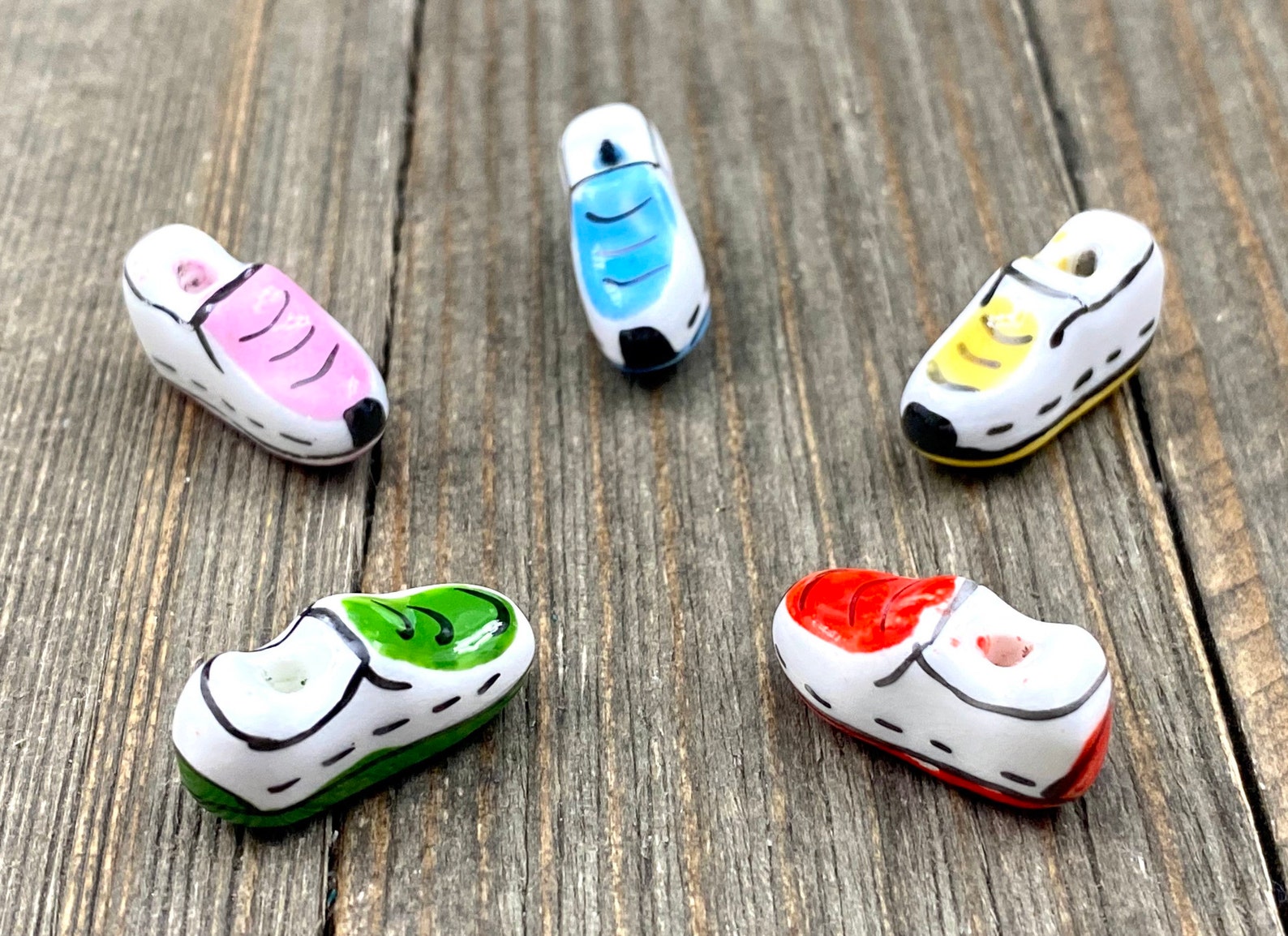1 Ceramic Running Shoe Bead Porcelain Multicolor Enamel Etsy