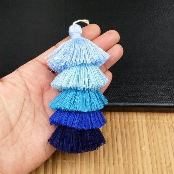 5 Layer 125mm Blue Shade Cotton Tassels Earrings Dresses Costumes Handbags Cushions Purses Handmade Yoga Mala Necklace Bohemian Jewelry Gift