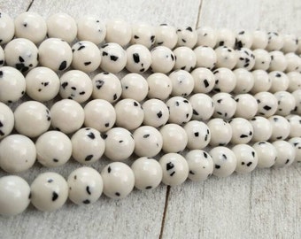 Dalmatiner Perlen 6mm 8mm 10mm 12mm Runde weiße Mashan Candy Jade Perlen Versorgung Ohrringe Armbänder Religiöse Rosenkranz Gebet Yoga Mala Halskette