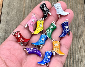 1 Girls Long Boots Charm High Heel Multicolor Enamel 3D Western Country Style Miniature Women&#39;s Shoes DIY Earrings Bracelets Anklet Necklace