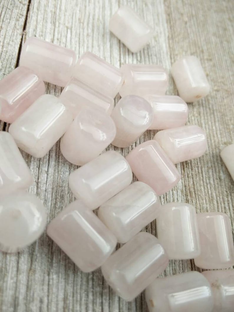 Set of 5 Pink Rose Quartz Beads 14x10 Mm Cylindrical Barrel Etsy