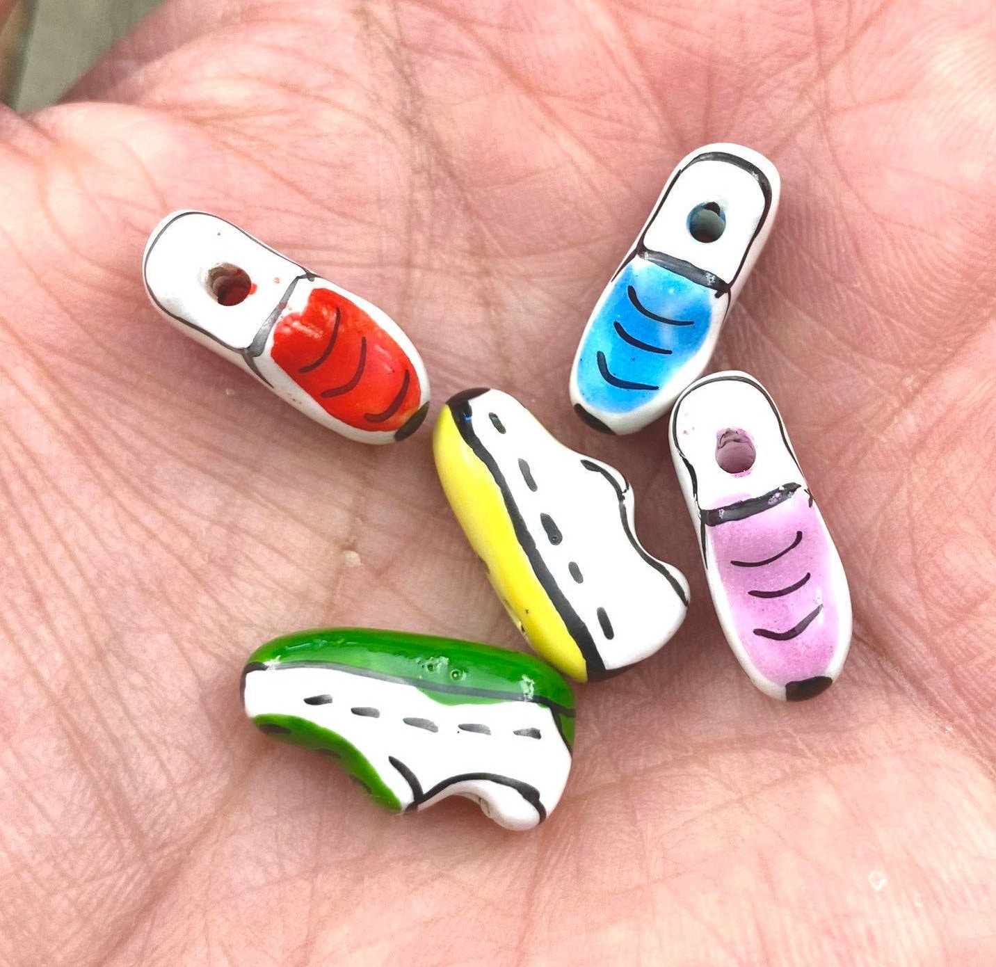 1 Ceramic Running Shoe Bead Porcelain Multicolor Enamel Etsy