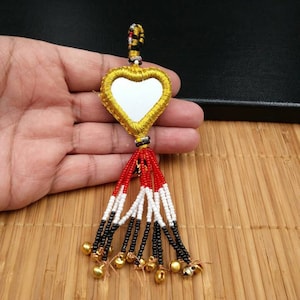 ONE Tassel Beautiful Multicolor Heart shape Mirror Beaded Jewelry Making Tassels Costume Design Supply Kuchi Tribal Afghan Boho DIY Findings