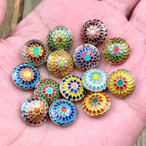 Metal Enamel Floral Beads Antique Design Vintage Style Mandala DIY Earrings Bracelets Anklets Yoga Mala Necklace Bohemian Jewelry Findings