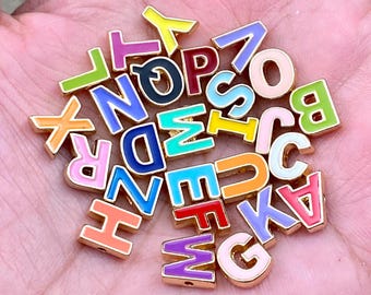 Enamel Metal English Alphabets Bead A To Z Golden Initial Letters DIY Bracelets Anklets Yoga Mala Necklace Bohemian Jewelry Findings Gift