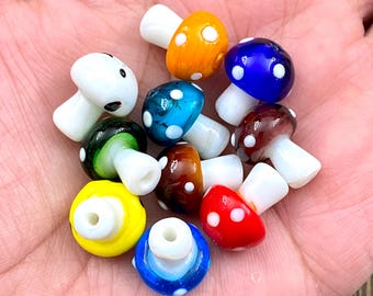 1 Große 21 x 15 mm Lampwork Glas Pilz Form Perle Multicolor Spacer Slider DIY Ohrringe Armband Anklet Yoga Mala Halskette Boho Schmuck