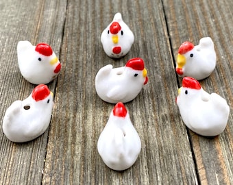 miniature jewelry supplies Lampwork craft supplies beads animal 3 pc yellow handcrafted 20-21 mm Chicken beading supplies glass